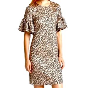 Banana Republic Leopard Shift Dress 0 Tan Flutter Sleeve Formal Evening Wedding